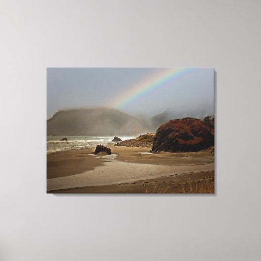 Fog en regenboog op de rivier de Oregon Canvas Afdruk (Voorkant)