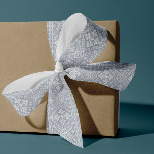 Fog Gray and White Nordic Sweater Pattern Grosgrain Lint