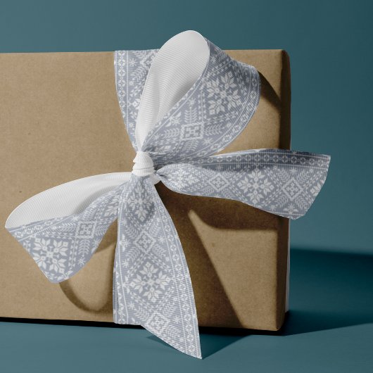 Fog Gray and White Nordic Sweater Pattern Grosgrain Lint