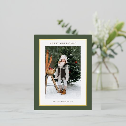 Fog Green Modern Gold Foil Lijst Foto Kerst Folie Feestdagen Briefkaart (Staand Voorkant)