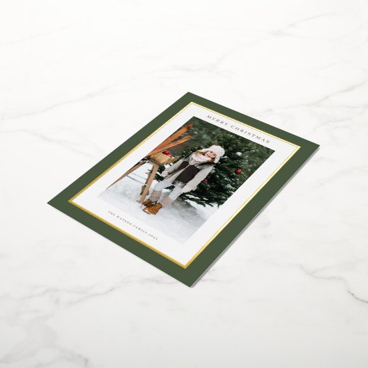 Fog Green Modern Gold Foil Lijst Foto Kerst Folie Feestdagen Briefkaart (Gedraaid)