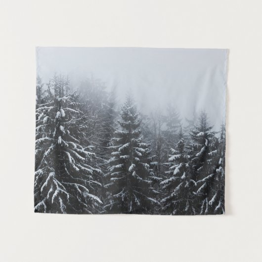 Fog over sneeuw bedekt met wintersparren wandkleed (Voorkant (horizontaal))