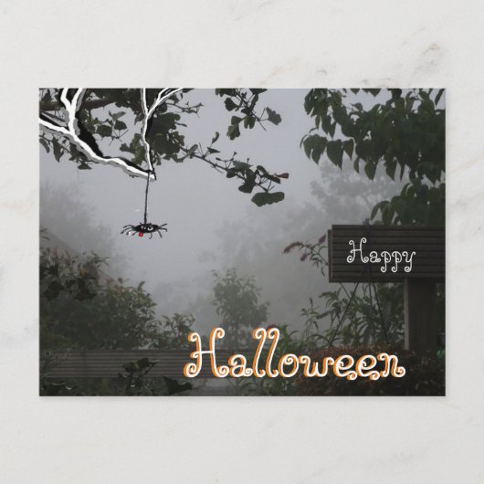 Foggy Autumn Garden met Spider HALLOWEEN Briefkaar Briefkaart (Voorkant)
