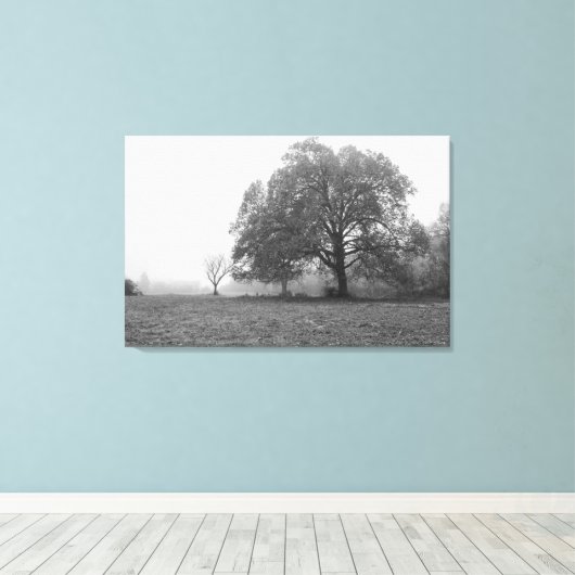 Foggy Autumn Morning Grayscale Canvas Afdruk (Insitu (Houten vloer))