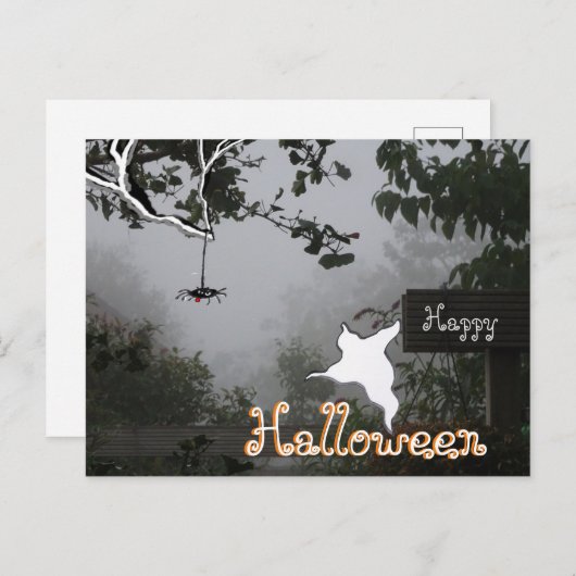 Foggy Autumn & Spider-Ghost HALLOWEEN Briefkaart (Voorkant / Achterkant)