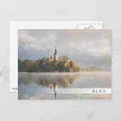Foggy Bled Lake sunrise bar briefkaart (Voorkant / Achterkant)