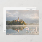 Foggy Bled Lake sunrise dubbeltekst briefkaart (Voorkant / Achterkant)