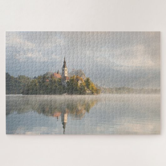 Foggy Bled Lake sunrise met kereiland Legpuzzel (Horizontaal)