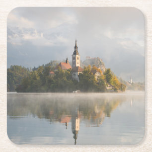 Foggy Bled Lake sunrise onderzetter