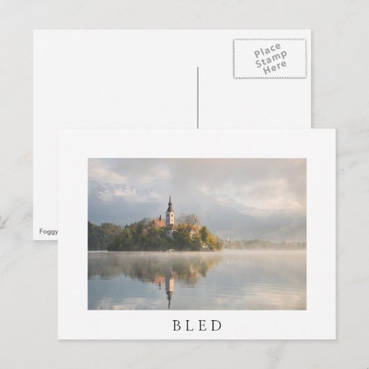 Foggy Bled Lake sunrise white briefkaart (Voorkant / Achterkant)