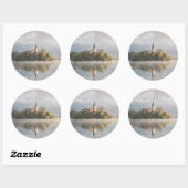 Foggy Bled Lake zonsopgang rond de sticker (Vel)