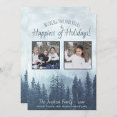 Foggy Blue Pine Trees 2 Foto Rustieke Waterverf Feestdagenkaart (Voorkant / Achterkant)