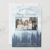 Foggy Blue Pines Foto Rustieke Waterverf Kerst Feestdagenkaart (Voorkant)