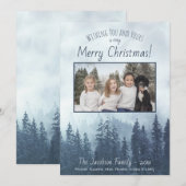 Foggy Blue Pines Foto Rustieke Waterverf Kerst Feestdagenkaart (Voorkant / Achterkant)