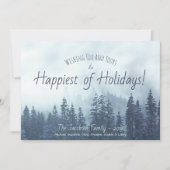 Foggy Blue Pines Rustic Mountain Waterverf Feestdagenkaart (Voorkant)