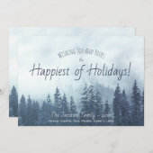 Foggy Blue Pines Rustic Mountain Waterverf Feestdagenkaart (Voorkant / Achterkant)