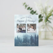 Foggy Blue Pines Rustic Waterverf 2 Foto Feestdagenkaart (Staand voorkant)