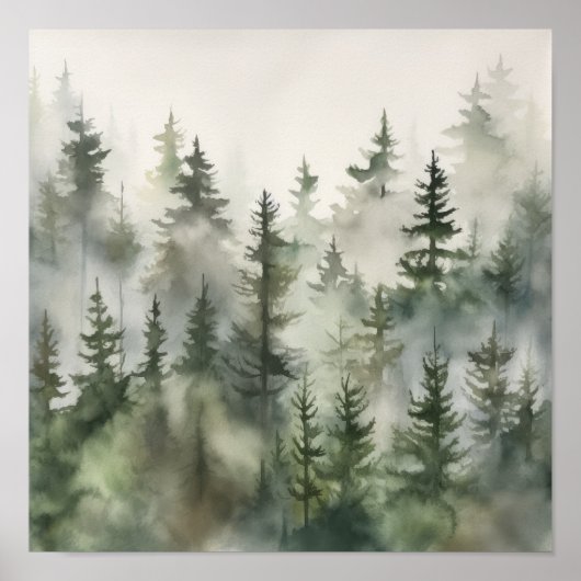 Foggy Forest Landscape Art Print Poster (Voorkant)