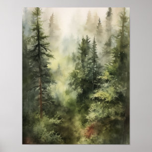 Foggy Forest Landscape Art Print Poster