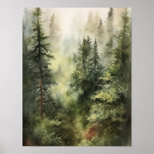Foggy Forest Landscape Art Print Poster (Voorkant)