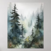 Foggy Forest Landscape Art Print Poster (Voorkant)