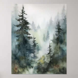 Foggy Forest Landscape Art Print Poster