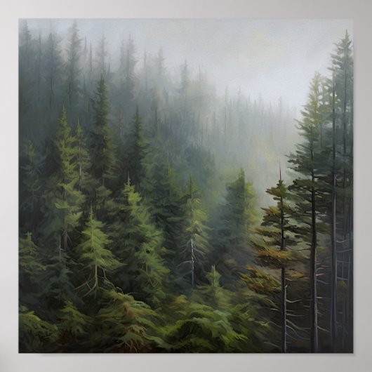 Foggy Forest Landscape Art Print Poster (Voorkant)