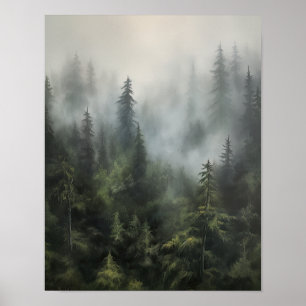 Foggy Forest Landscape Art Print Poster