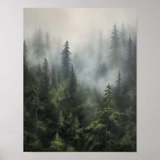 Foggy Forest Landscape Art Print Poster (Voorkant)