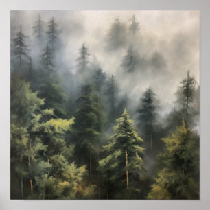 Foggy Forest Landscape Art Print Poster