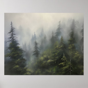 Foggy Forest Landscape Art Print Poster