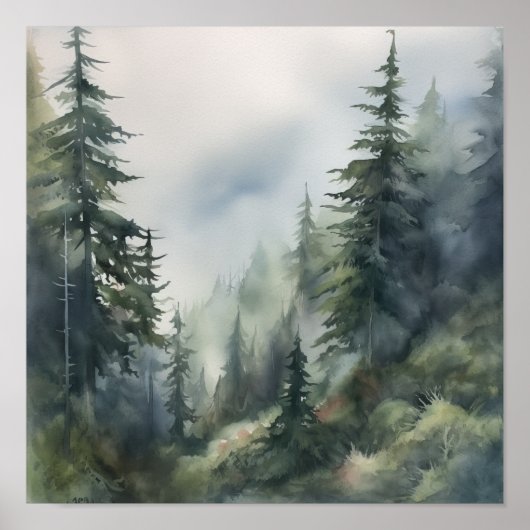 Foggy Forest Landscape Art Print Poster (Voorkant)
