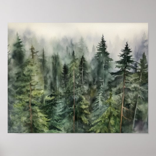 Foggy Forest Landscape Art Print Poster (Voorkant)