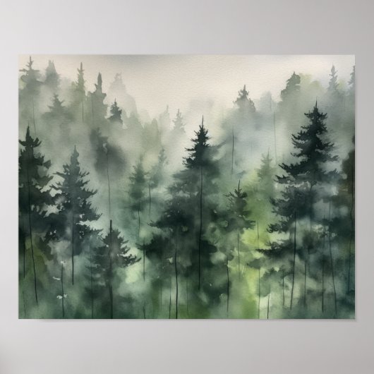 Foggy Forest Landscape Art Print Poster (Voorkant)