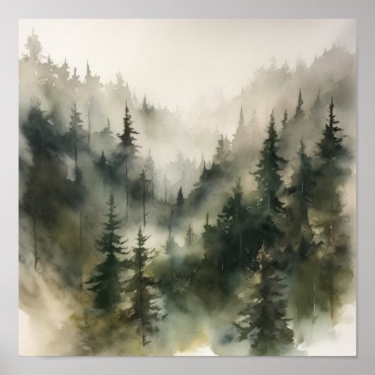 Foggy Forest Landscape Art Print Poster (Voorkant)