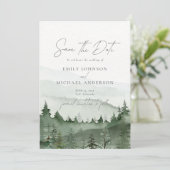 Foggy Forest Pine Tree Save the Date CARD Kaart (Staand voorkant)