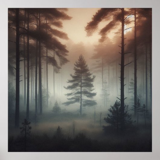 Foggy Forest Poster Art Print, Peaceful Nature (Voorkant)