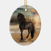 Foggy Friesian Morning Horse aanpasbaar Keramisch Ornament (Rechts)
