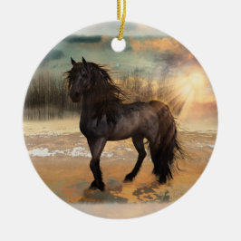 Foggy Friesian Morning Horse aanpasbaar Keramisch Ornament