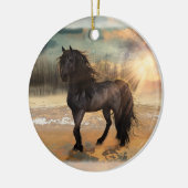 Foggy Friesian Morning Horse aanpasbaar Keramisch Ornament (Links)
