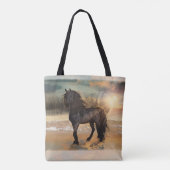 Foggy Friesian Morning - Paard Tote Bag (Achterkant)