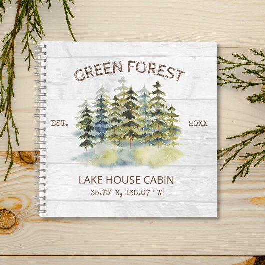 Foggy Green Forest Watercolor Cabin Guestbook Notitieboek