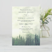 Foggy Green Mountain Pines Rustic QR Code Wedding Kaart (Staand voorkant)