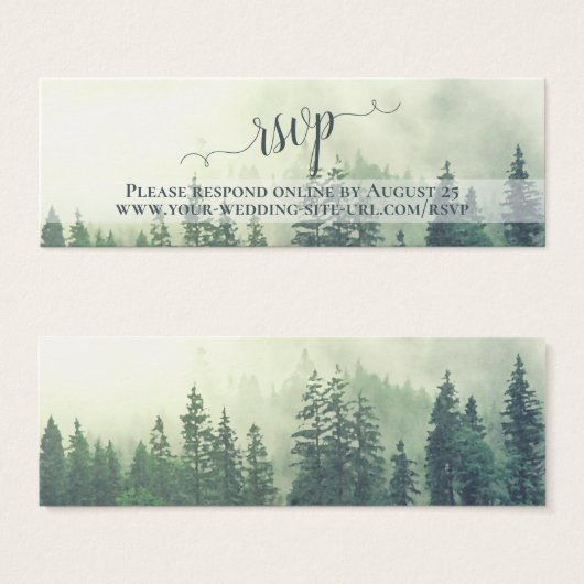 Foggy Green Mountains Wedding RSVP Online Kaart (Voorkant /achterkant)