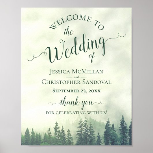 Foggy Green Pine Forest WedWeddenschap Welkomsttek Poster (Voorkant)