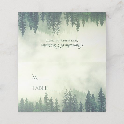 Foggy Green Pine Trees Rustic Wedding Write-In Plaatskaartje (Buitenkant ongevouwen)