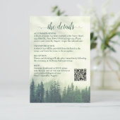 Foggy Green Pine Trees Wedding Details QR Code Informatiekaartje (Staand voorkant)