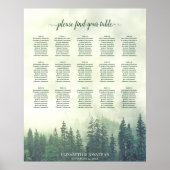 Foggy Green Pines 15 Table Wedding Seating Chart Poster (Voorkant)