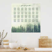 Foggy Green Pines 28 Table Wedding Seating Chart Poster (Keuken)