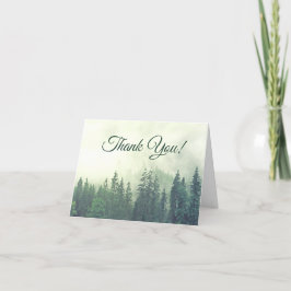 Foggy Green Pines Simple Rustic Weddenfoto Bedankkaart